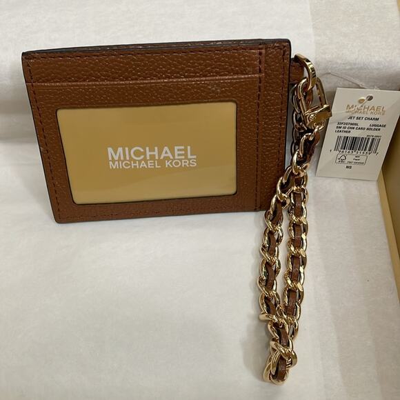Michael Kors Brown Leather Jet Set Small ID Chain Card Holder New Retails $128 - Picture 4 of 5